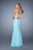 La Femme - 21023 Lace and Pearl Accented Trumpet Dress In Blue
