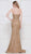 Colors Dress - 2102 Lace Plunging Halter V-neck High Low Trumpet Dress In Gold