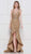 Colors Dress - 2102 Lace Plunging Halter V-neck High Low Trumpet Dress In Gold