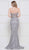 Colors Dress - 2102 Lace Plunging Halter V-neck High Low Trumpet Dress In Silver