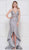 Colors Dress - 2102 Lace Plunging Halter V-neck High Low Trumpet Dress In Silver