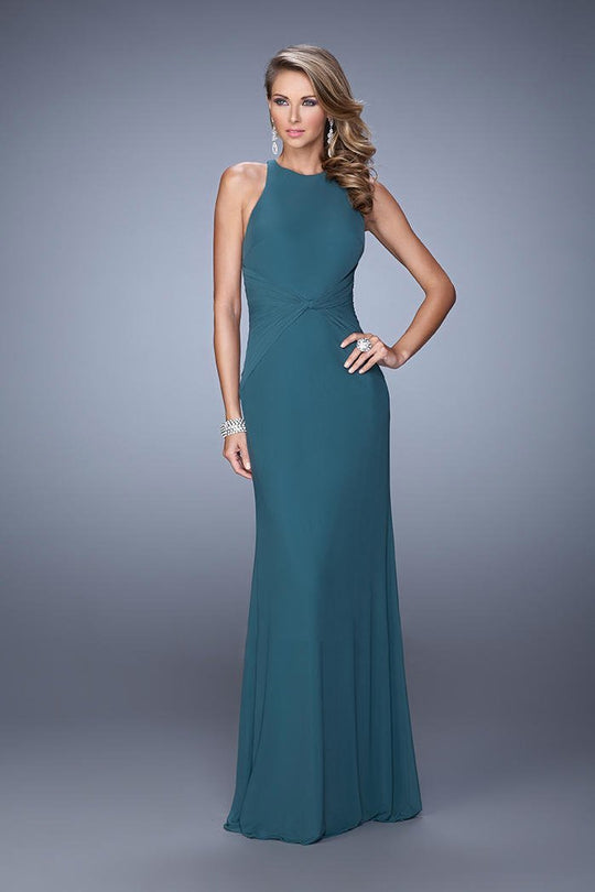 La Femme - 21038 Sleeveless Twisted Sheath Gown in Green