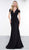 Colors Dress - 2103 V Neck Cold Shoulder Knotted Satin Mermaid Gown In Black