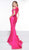 Colors Dress - 2103 V Neck Cold Shoulder Knotted Satin Mermaid Gown In Pink and Red