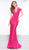 Colors Dress - 2103 V Neck Cold Shoulder Knotted Satin Mermaid Gown In Pink and Red