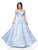 Clarisse - 3872 Off-Shoulder Floral Brocade A-Line Gown In Blue