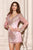 Angela and Alison - 21059 Long Sleeve Ornate Plunging V-Neck Dress in Pink