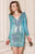 Angela and Alison - 21059 Long Sleeve Ornate Plunging V-Neck Dress in Blue