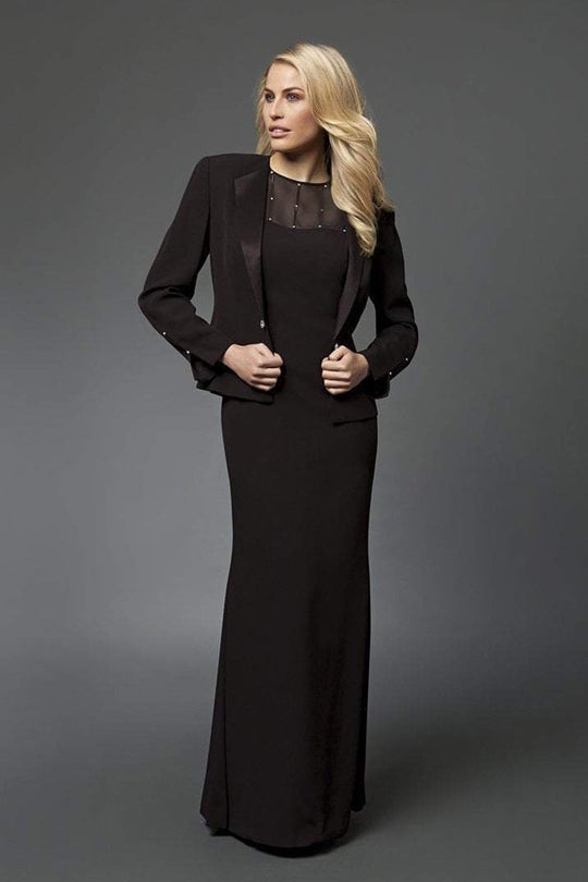 Daymor Couture - Classy Sheer Beaded Sheath Dress With Jacket 702105 in Purple