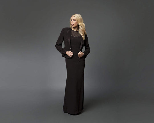 Daymor Couture - 702105 Classy Sheer Beaded Sheath Dress With Jacket In Brown