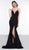 Colors Dress - 2106 Plunging Neck Sleeveless Satin Lycra Mermaid Gown In Black