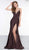 Colors Dress - 2106 Plunging Neck Sleeveless Satin Lycra Mermaid Gown In Brown