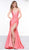 Colors Dress - 2106 Plunging Neck Sleeveless Satin Lycra Mermaid Gown In Orange