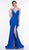 Colors Dress - 2106 Plunging Neck Sleeveless Satin Lycra Mermaid Gown In Blue