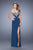 La Femme - 21073 Gilded Scrollwork Sheath Gown in Blue