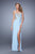La Femme - 21073 Gilded Scrollwork Sheath Gown in Blue