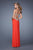 La Femme - 21073 Gilded Scrollwork Sheath Gown in Red and Orange