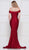 Colors Dress - 2107 Off Shoulder Front Slit Satin Mermaid Gown In Red