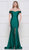 Colors Dress - 2107 Off Shoulder Front Slit Satin Mermaid Gown In Green