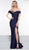 Colors Dress - 2107 Off Shoulder Front Slit Satin Mermaid Gown In Blue
