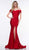 Colors Dress - 2107 Off Shoulder Front Slit Satin Mermaid Gown In Red