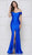 Colors Dress - 2107 Off Shoulder Front Slit Satin Mermaid Gown In Blue
