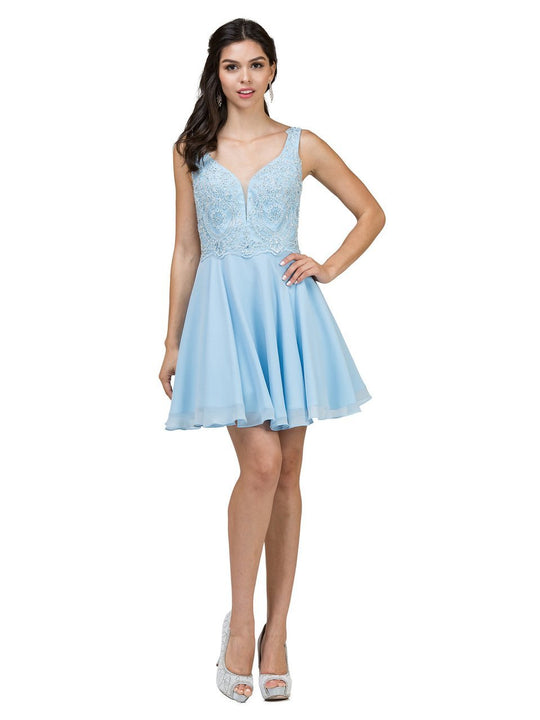 Dancing Queen Lace Deep V-Neck A-Line Dress 2108 in Blue