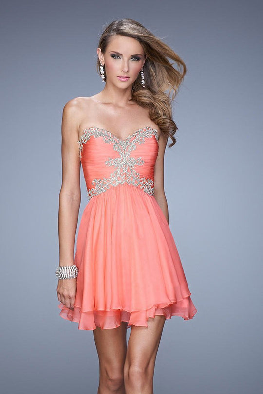 La Femme - 21081 Metallic Lace Tiered Dress in Orange