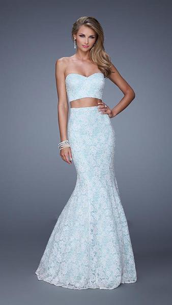 La Femme - 21096 Two Piece Lace Prom Dress In White and Blue
