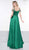 Colors Dress - 2109 Embellished V-neck Satin A-line Dress In Green