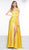 Colors Dress - 2109 Embellished V-neck Satin A-line Dress In Yellow