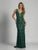 Dave & Johnny - 2109 Plunging V-Neck Lace Applique Long Gown in Green