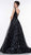 Colors Dress - 2111 Sequined Bodice Floral Embroidered Gown In Black and Blue