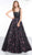 Colors Dress - 2111 Sequined Bodice Floral Embroidered Gown In Black and Pink