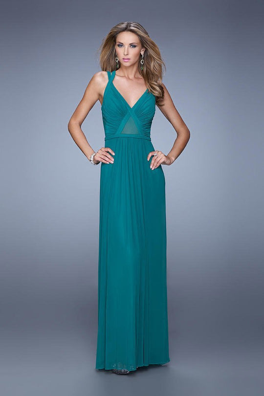 La Femme - 21143 Meshed Cutout Sheath Gown in Green