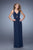 La Femme - 21143 Meshed Cutout Sheath Gown in Blue