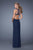 La Femme - 21144 Crisscrossed Illusion Sheath Gown in Blue