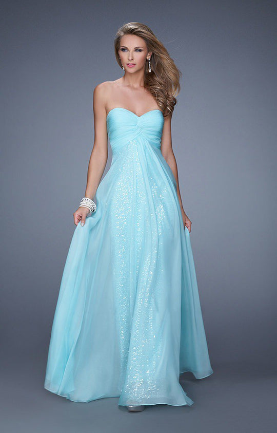 La Femme - 21148 Twisted Sweetheart Sequined A-line Dress in Blue