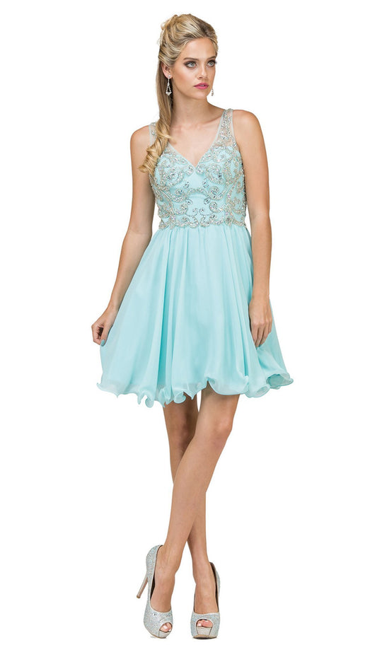 Dancing Queen - 2115 Sleeveless Embellished V-neck Cocktail Dress In green
