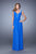 La Femme - 21150 Ruched Plunging V-neck Column Dress In Blue
