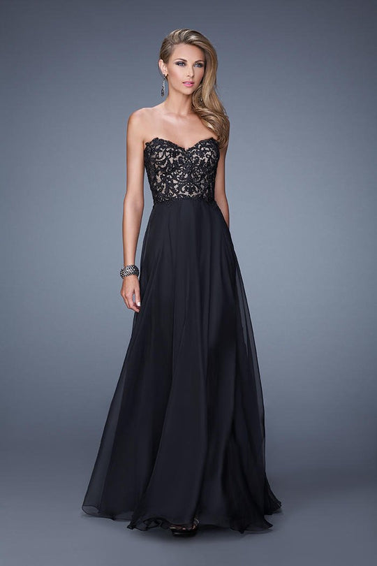 La Femme - 21153 Strapless A Line Chiffon Gown In Black