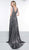 Colors Dress - 2115 Beaded Deep V-neck Metallic Foil Jersey Dress In Gray