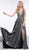 Colors Dress - 2115 Beaded Deep V-neck Metallic Foil Jersey Dress In Gray
