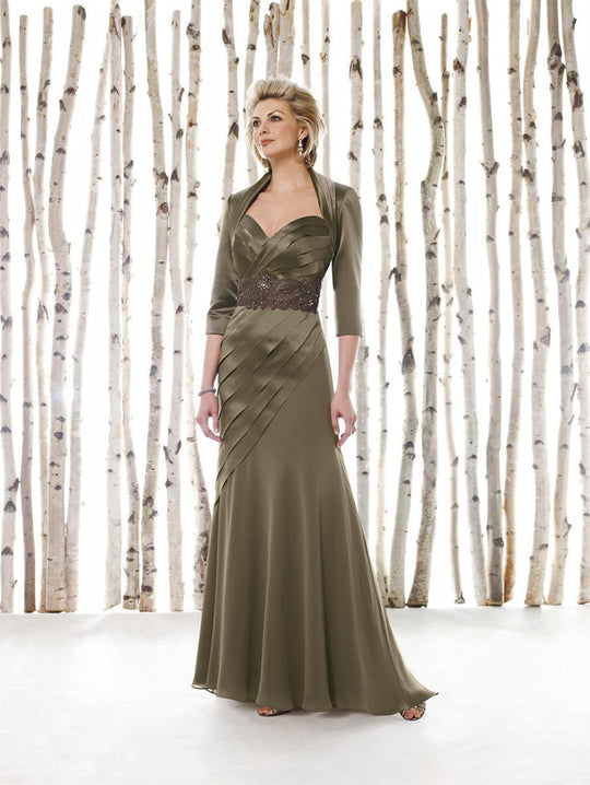 Cameron Blake - Beaded FLoral Ruched Long Dress 211600P in Green