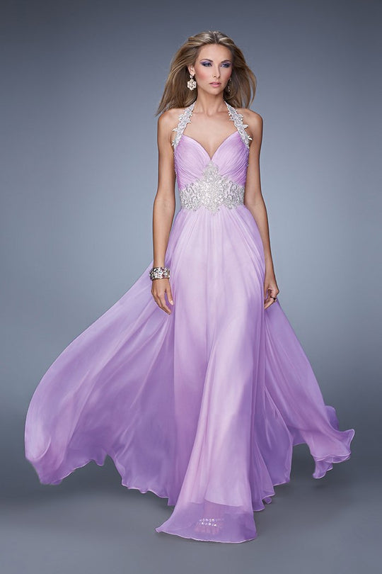 La Femme - 21161 Embroidered Lace Halter Gown In Purple