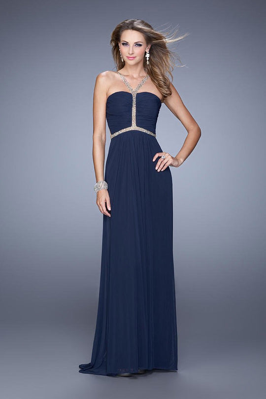 La Femme - 21185 Embellished Halter A-line Dress In Blue
