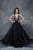 Nina Canacci - 2118 Plunging Neck Floral Chiffon Gown In Black