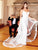 Clarisse - 600141 Beaded Lace Deep V-neck Sheath Dress In White