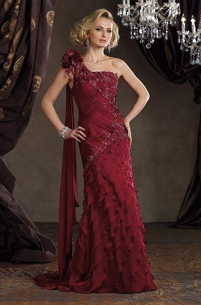 Ivonne D - Asymmetrical Tiered Taffeta Gown 211D38 in Red