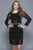 Shail K - 21209 Sequined Scoop Long Sleeves Dress  In Black and Silver